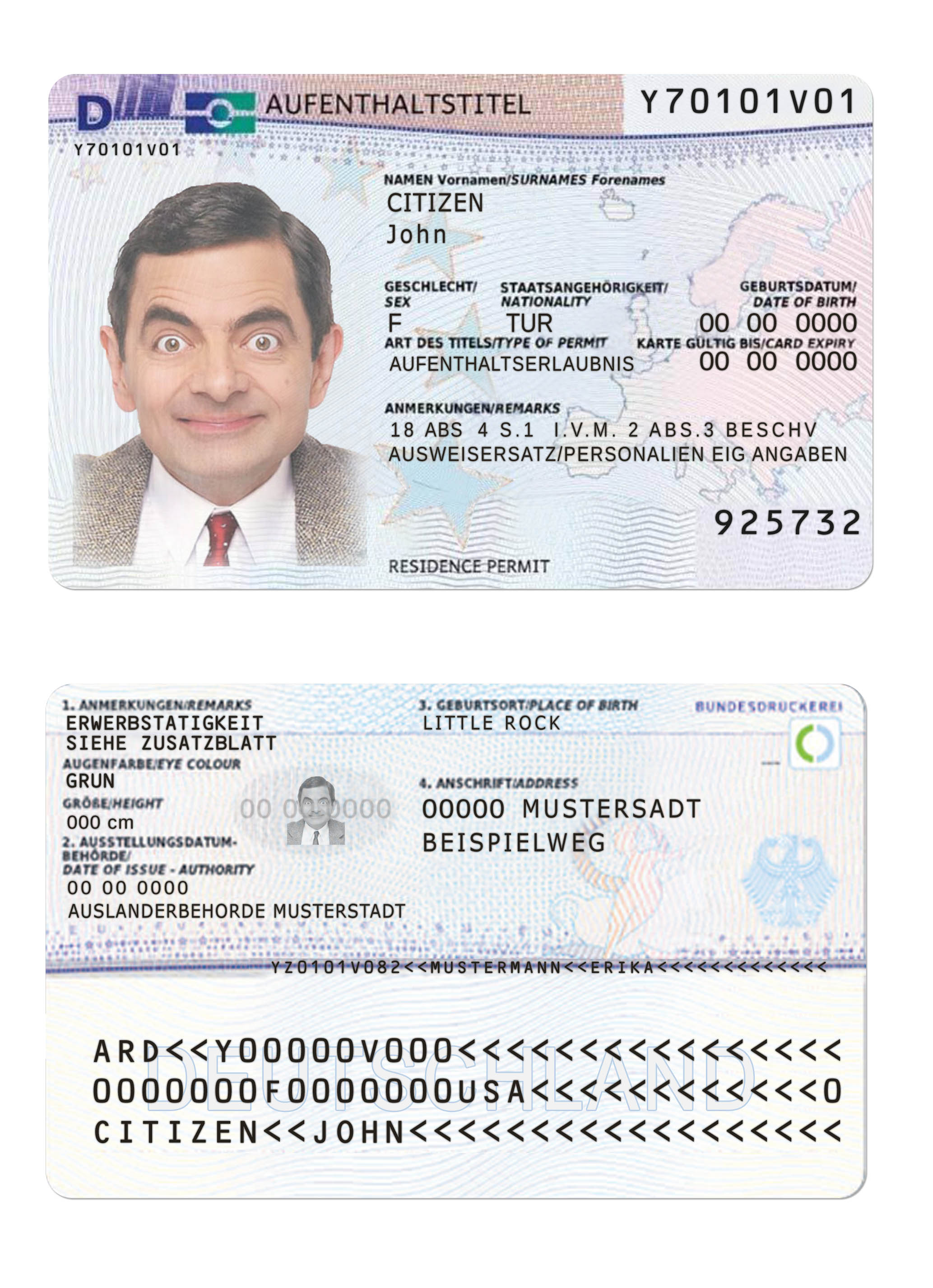 Modèle PSD de permis de séjour en Allemagne, 2011 - présent template Modèle PSD de permis de séjour en Allemagne, 2011 - présent template